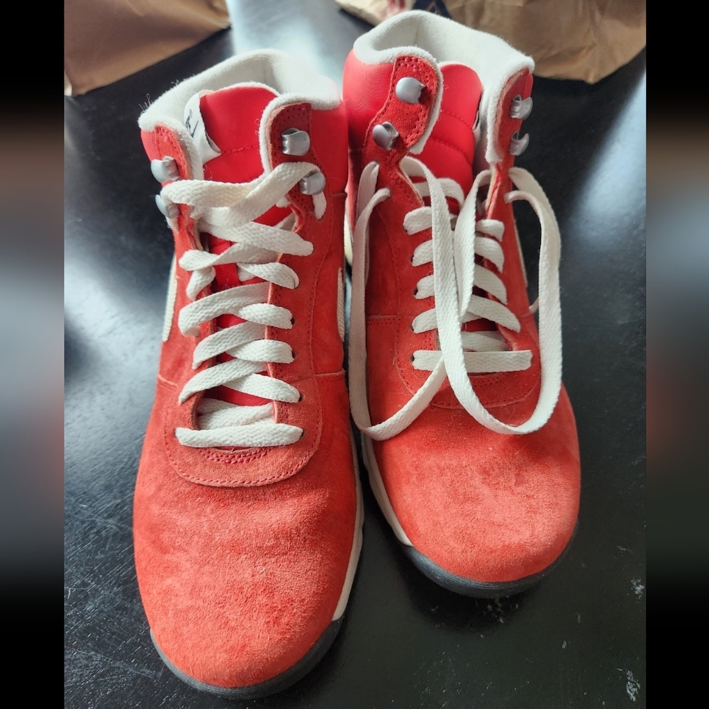 Nike Women's Red Suede Sneakers with White Details
